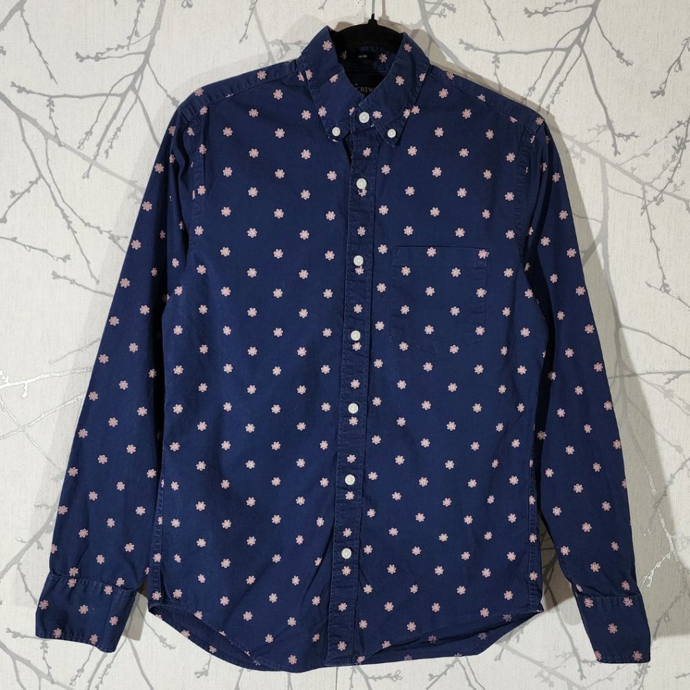 J. Crew Navy Floral Printed Flex Washed Shirt